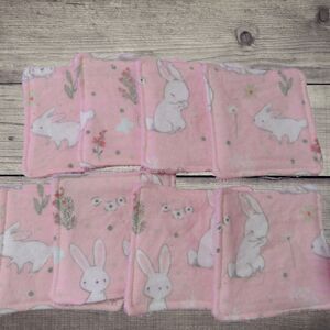 Handmade Makeup Remover Pads, 8  Pink Square Pads with Terry Cloth